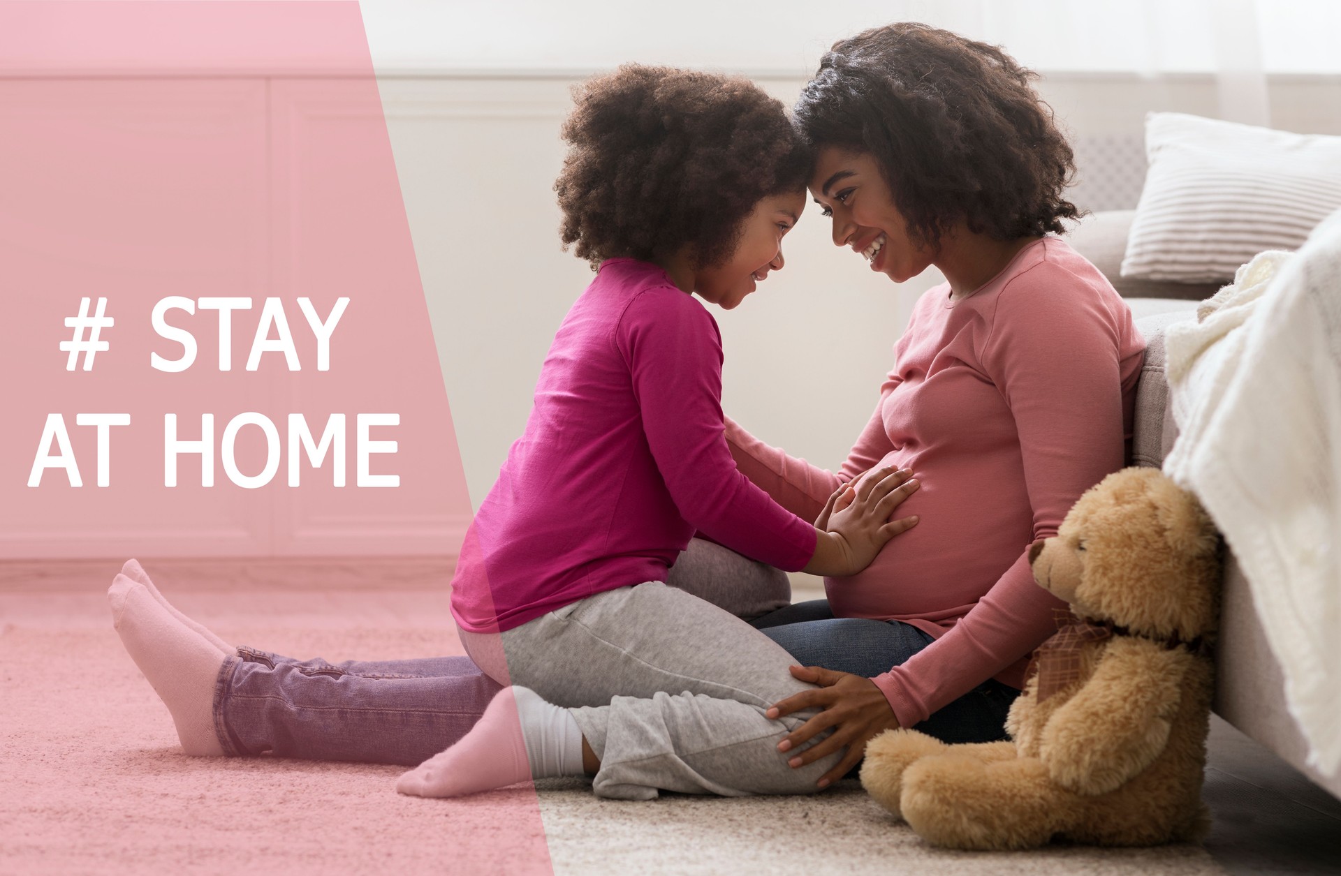 Stay At Home. Pregnant African Woman Spending Quarantine With Her Little Daughter